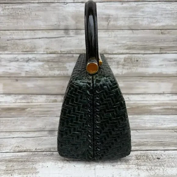 VTG Rodo Lacquered Wicker Basket Box Purse Green Framed Retro 50s 60s Italian - Picture 3 of 15